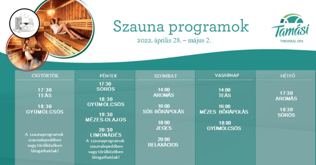 Szaunaprogramok 04.28 – 05.02.