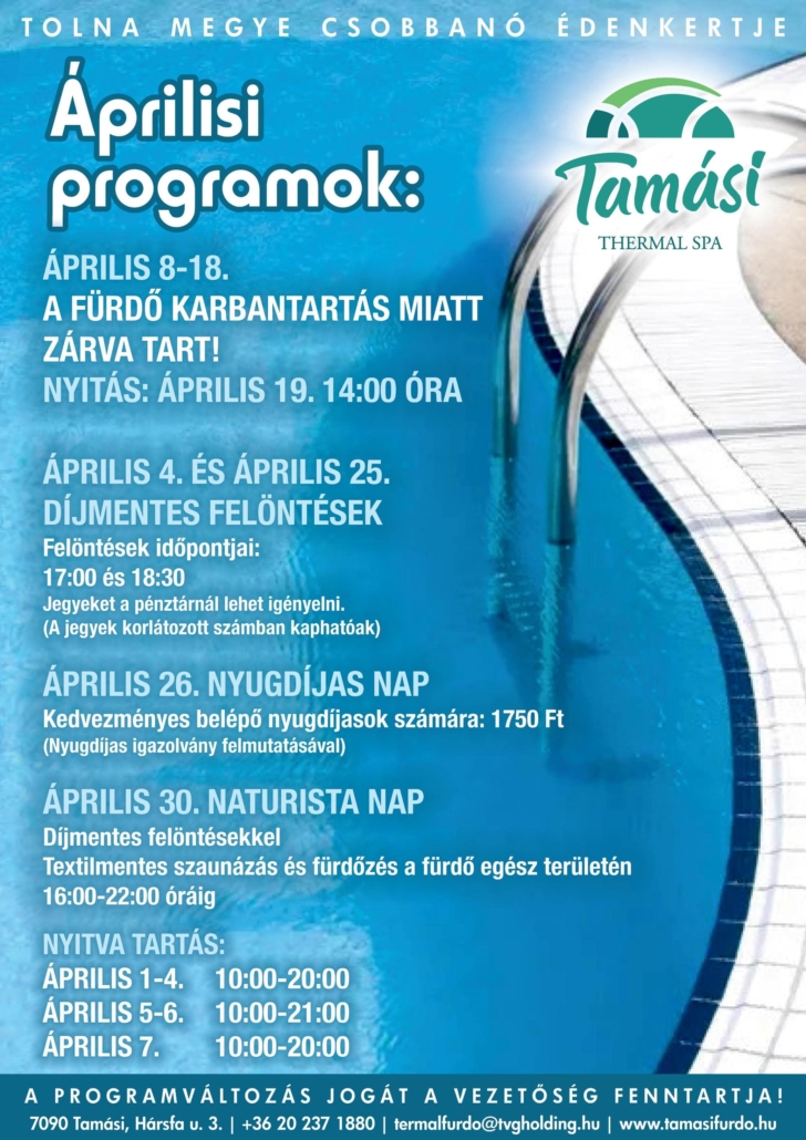 Tamási fürdő programok 2024 április